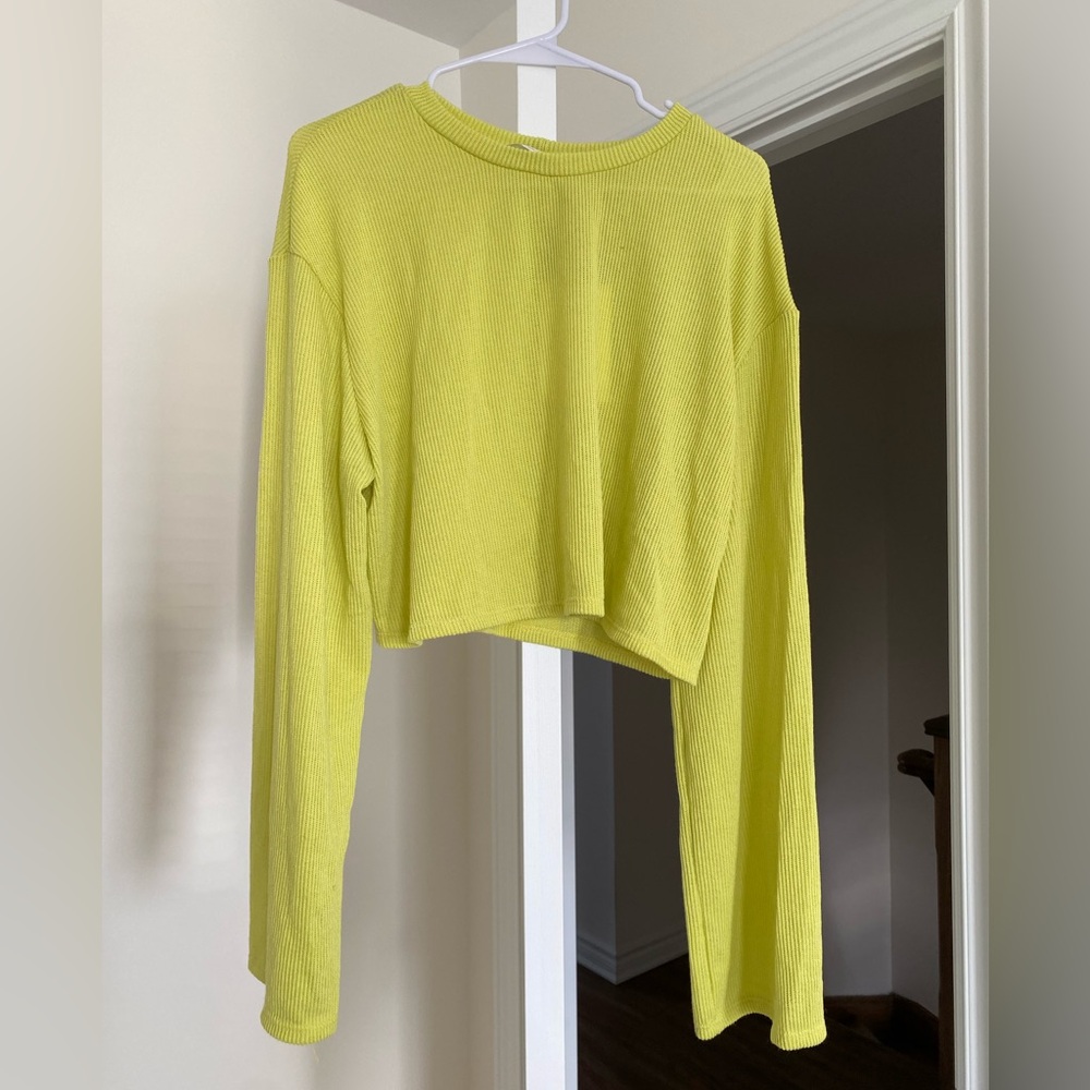 Urban Outfitters Urban Renewal L Neon Green Cropped Ribbed Sweater